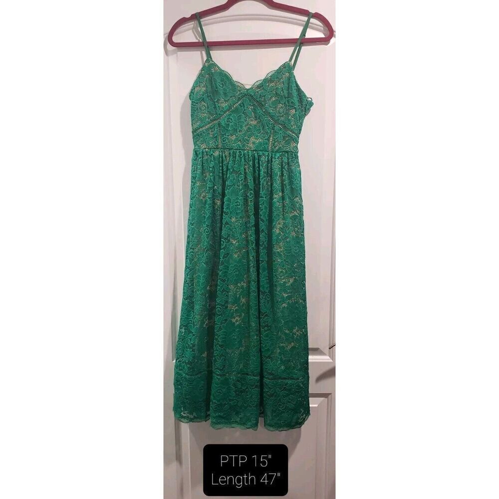 NSR Crochet Stretch Lace Midi Dress- Green Size Small‎